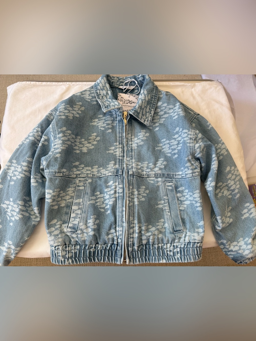 Fighting Eel, Mini Eel Dylan Bomber Jacket in Chambray Light Wash Fish